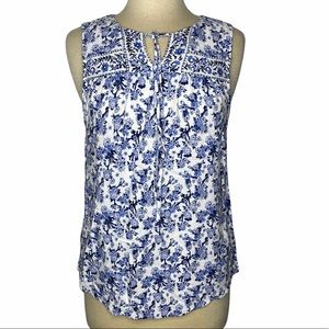 Katherine Barclay Blue White Floral Print Sleeveless Top Size Medium